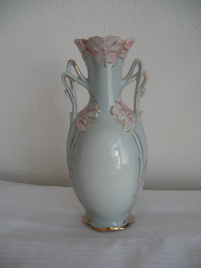 Royal Dux Porseleinen Vaas-Roze Bloemen + Goldtone Accenten, Ophalen of Verzenden
