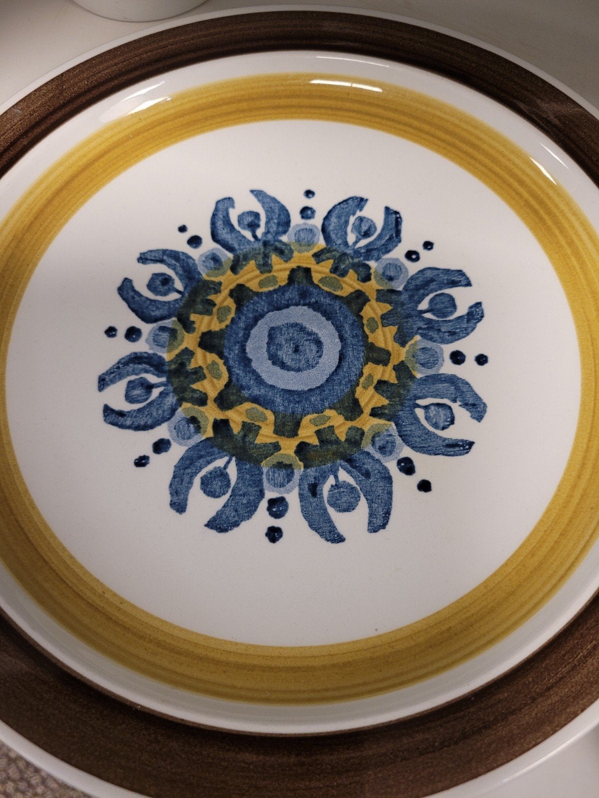 Vintage Burleigh Ironstone borden Castile blauw geel bruin, Ophalen of Verzenden, Zo goed als nieuw, Bord(en), Overige stijlen