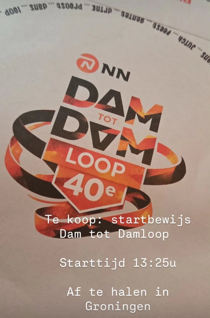 Dam tot Damloop startbewijs ticket, Ophalen of Verzenden, Nieuw