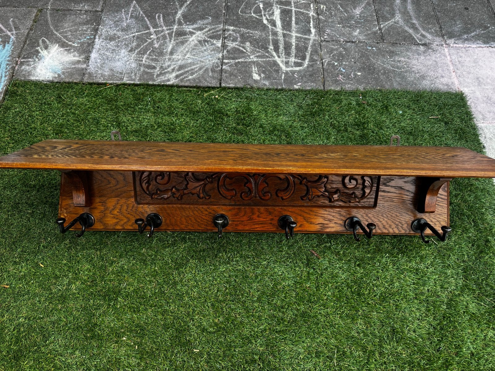 Vintage houten kapstok met snijwerk - opknapbeurtje nodig, Gebruikt, Minder dan 100 cm, Hout, Ophalen