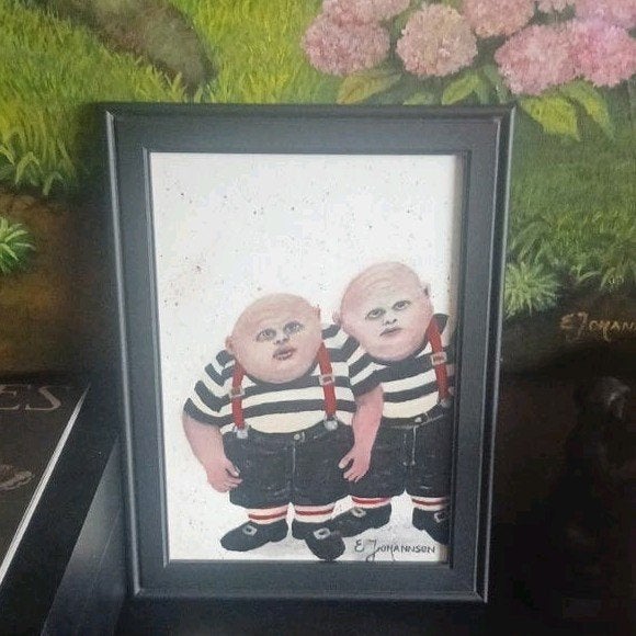 Handgeschilderd Tweedledee & Tweedledum -Alice in Wonderland, Antiek en Kunst, Ophalen of Verzenden