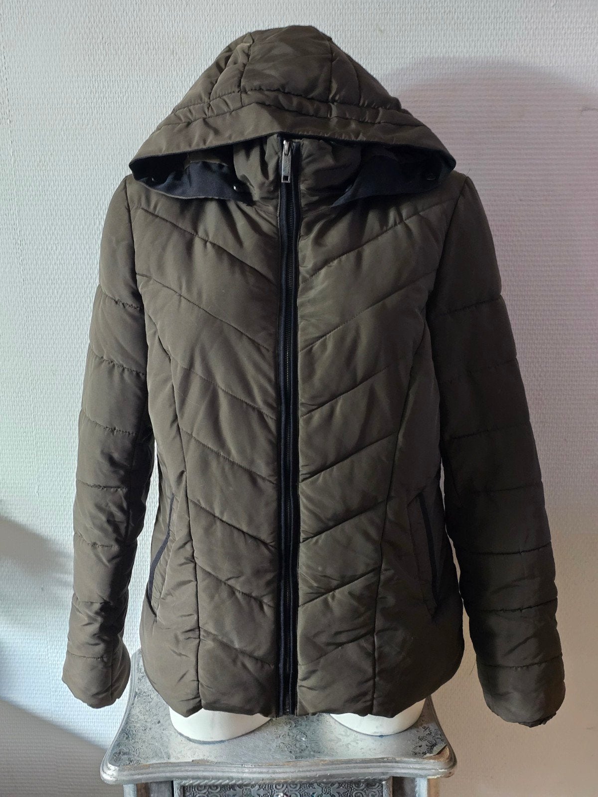 Bien Bleu gewatteerde jas met capuchon - Maat XL, Maat 46/48 (XL) of groter, Ophalen of Verzenden, Gedragen, Groen