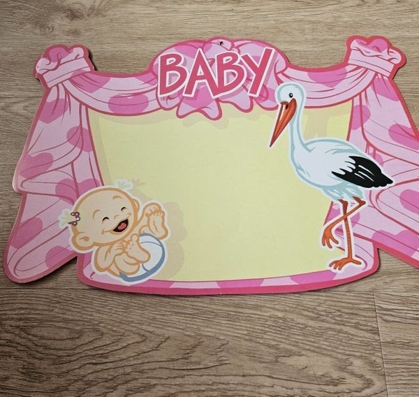 Geboortebord Baby Roze Ooievaar Kraamcadeau, Gebruikt, Onbekend, Ophalen of Verzenden, Onbekend