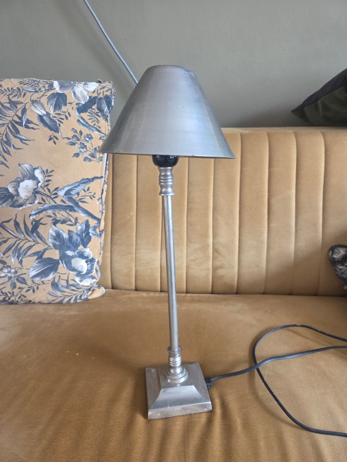 Vintage Tafellamp Zilverkleurig Metaal, Ophalen, Gebruikt, Vintage, Zilver