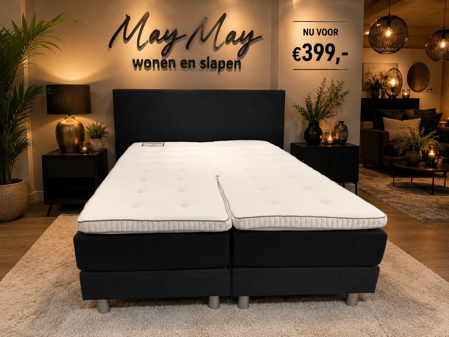 Boxspring 140 x 210cm zwart stof  €399,- Direct/Leverbaar, Ophalen, #Boxspring#210cm#Slapen#XL#Zwart#Stof#140#Goedkoop, 140 cm