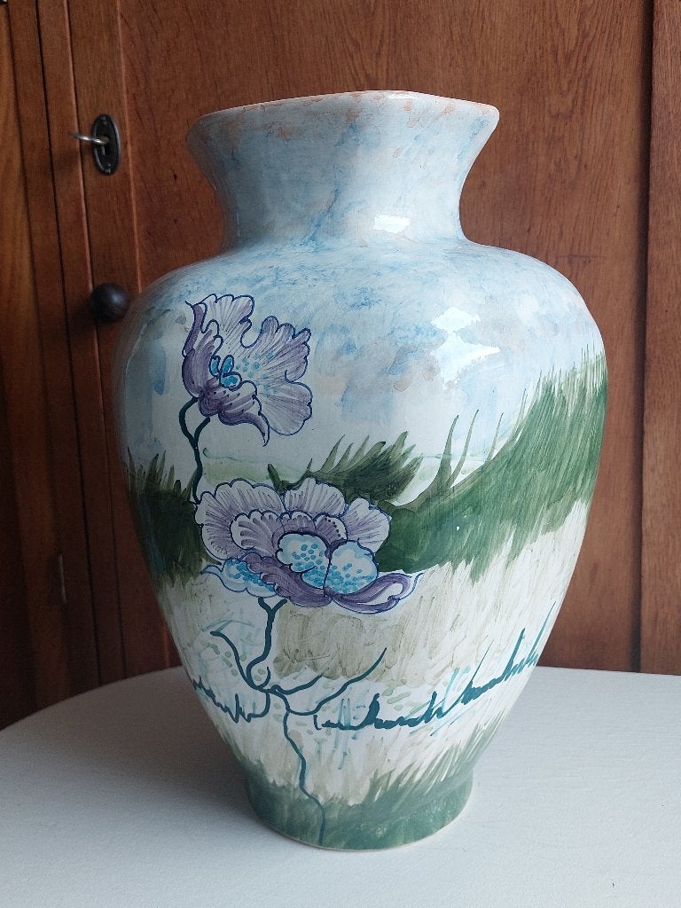 Vaas 36,50cm hoog Keramiek handbeschilderd majolica, Ophalen