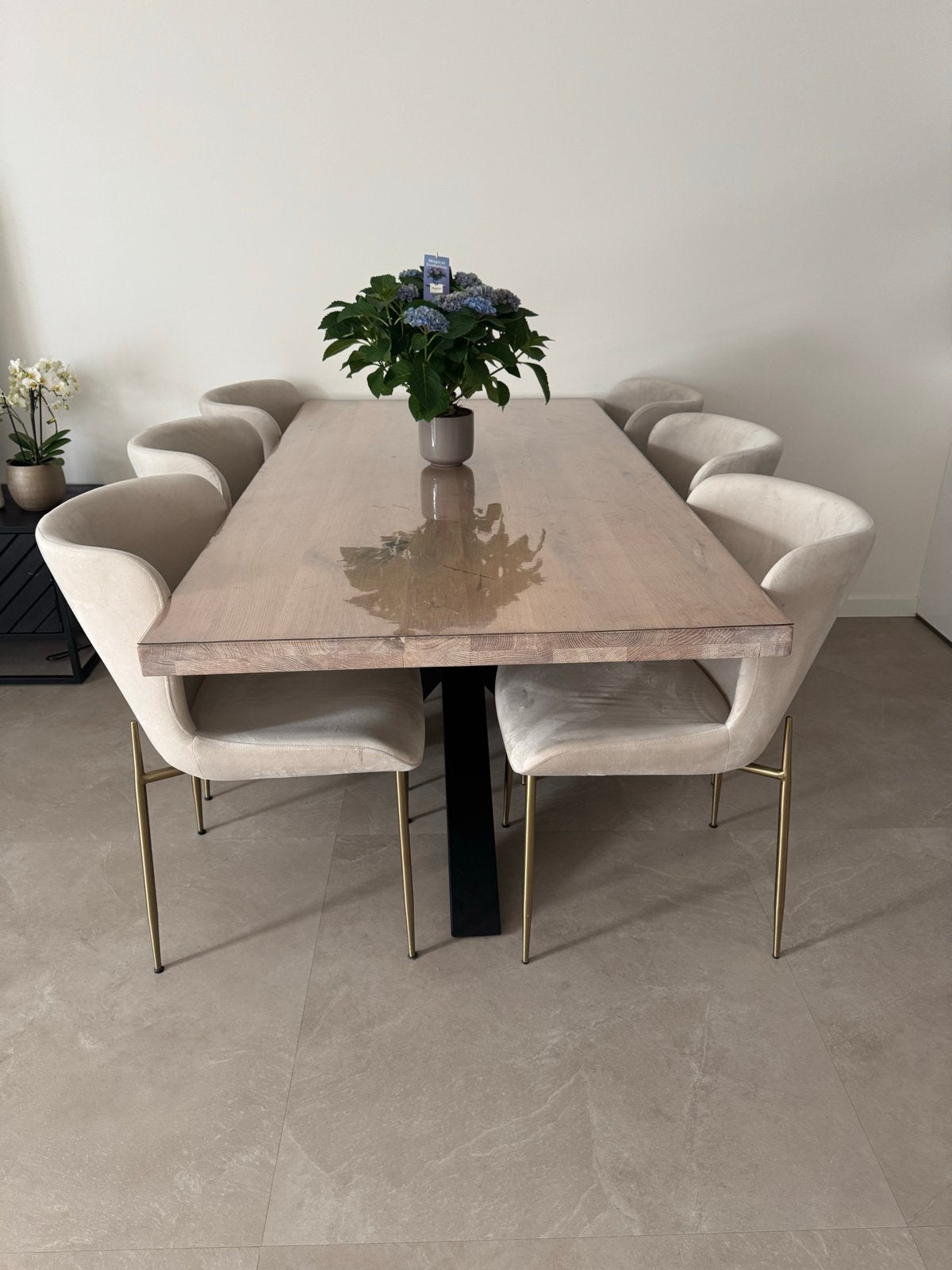 Beuge eettafel met metalen onderstel, Zo goed als nieuw, Vijf personen of meer, 150 tot 200 cm, Rechthoekig