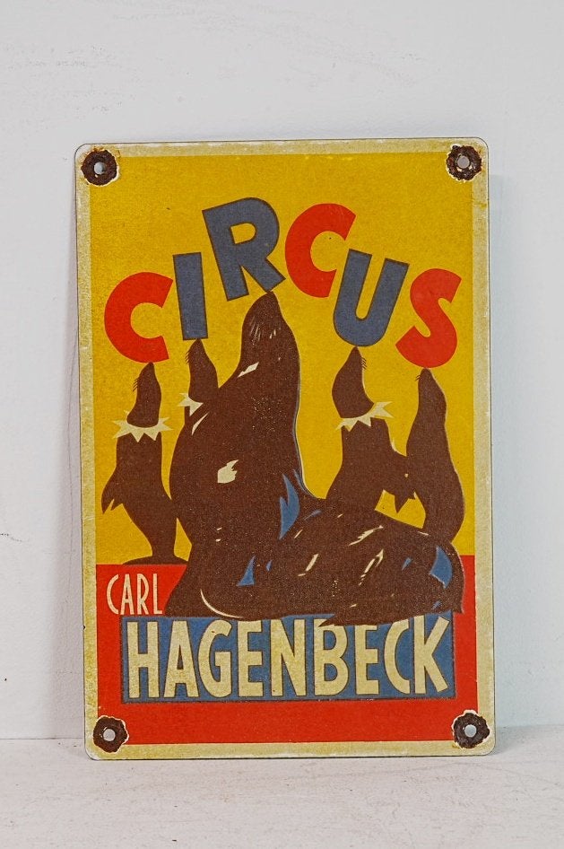 Vintage Circus Carl Hagenbeck Emaille Reclamebord, Ophalen of Verzenden, Zo goed als nieuw, Reclamebord