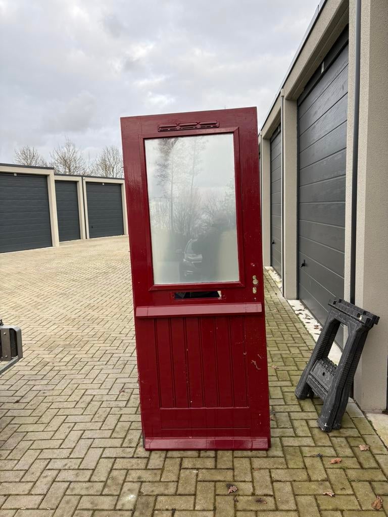 Voordeur hardhout 83 x 211,5, Ophalen, Gebruikt, 200 tot 215 cm, Glas