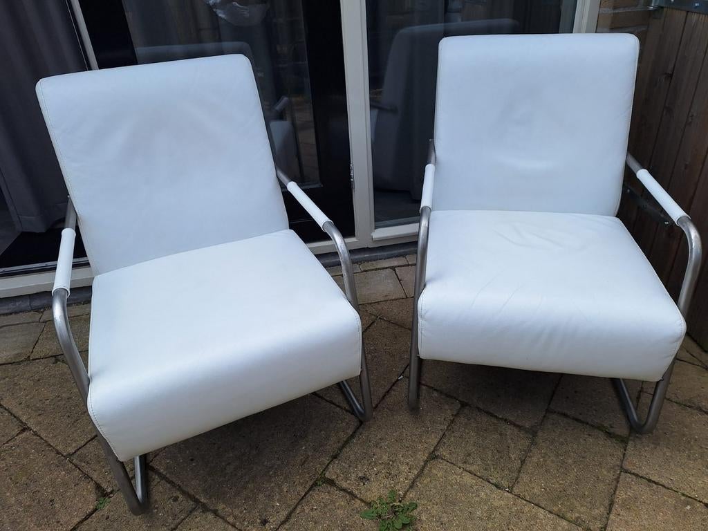 Leren stoelen Piet Klerkx, Ophalen, Gebruikt, Twee, Wit