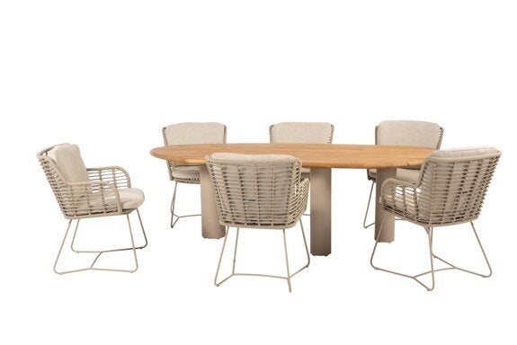 Fabrice dining stoelen latte + Estate eettafel 240 x 105 cm, Niet ingevuld, Overige materialen, 6 zitplaatsen, Nieuw