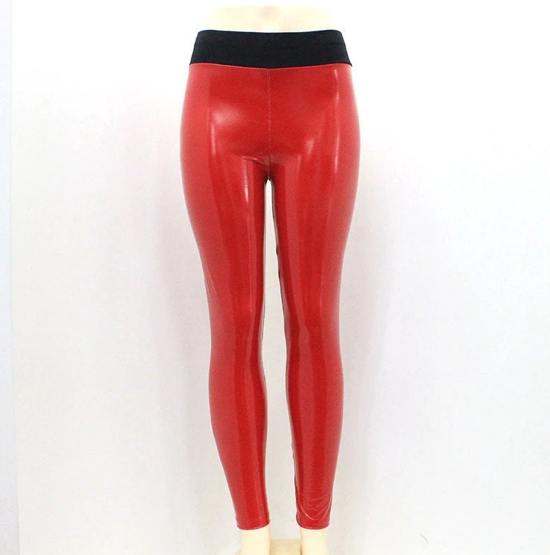 Rode glimmende legging wetlook leren lak dames vrouwen, Maat 38/40 (M), Verzenden, Nieuw, Lang
