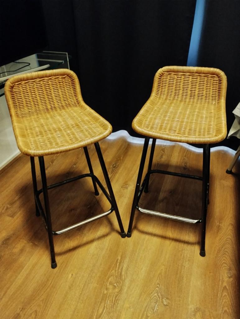 Vintage jaren zestig Rohe staal met rotan barkrukken, Huis en Inrichting, Barkrukken, Ophalen