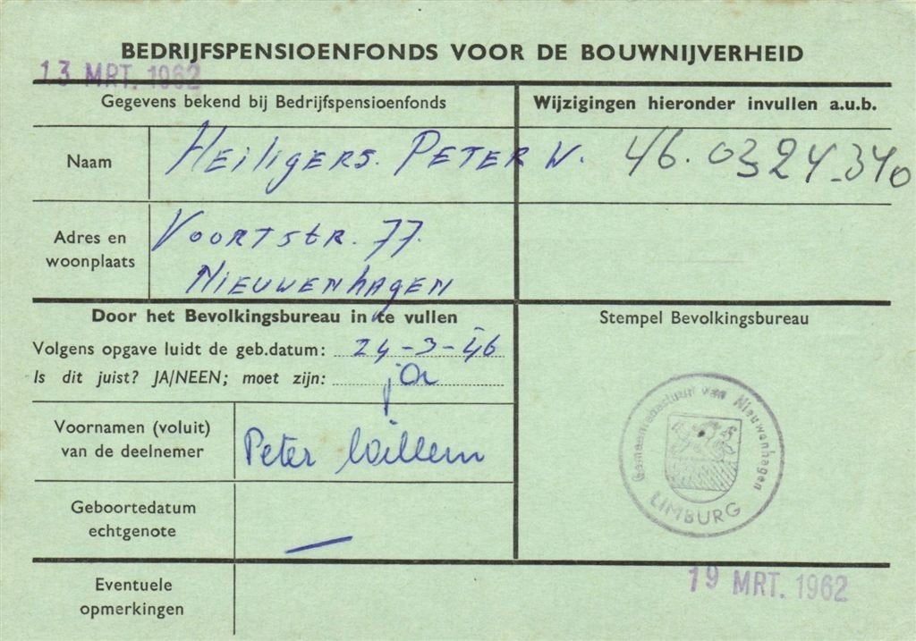 Bedrijfspensioenfonds voor de Bouwnijverheid - 03.1962 - bri, Ophalen of Verzenden, Briefkaart
