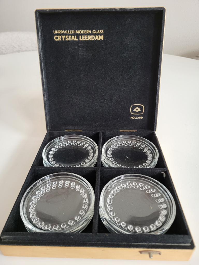 Vintage Crystal Leerdam onderzetters in houten cassette, Ophalen