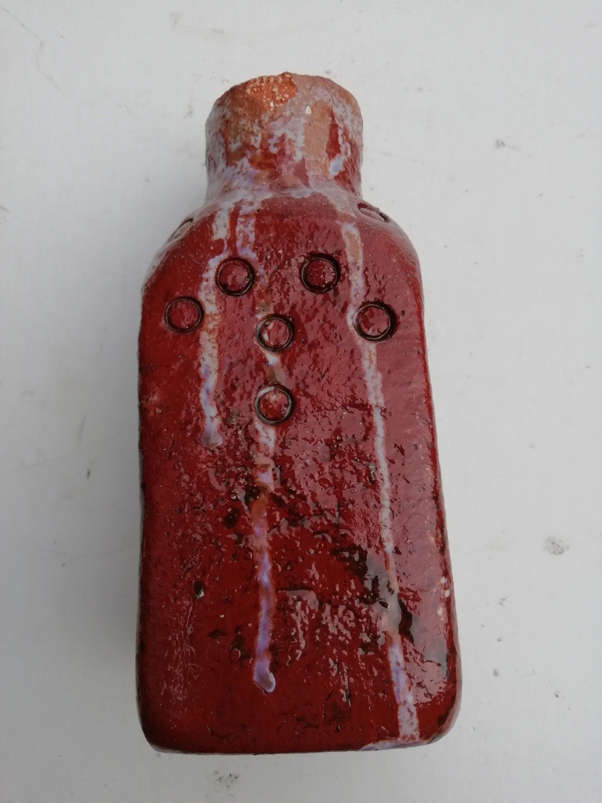 rode keramische fles met glazuur en stempel, Ophalen of Verzenden