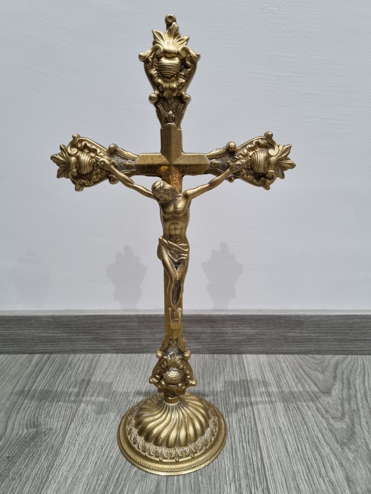 Vintage Crucifix Brass 14.5”Altar Cross Church Jesus, Ophalen of Verzenden