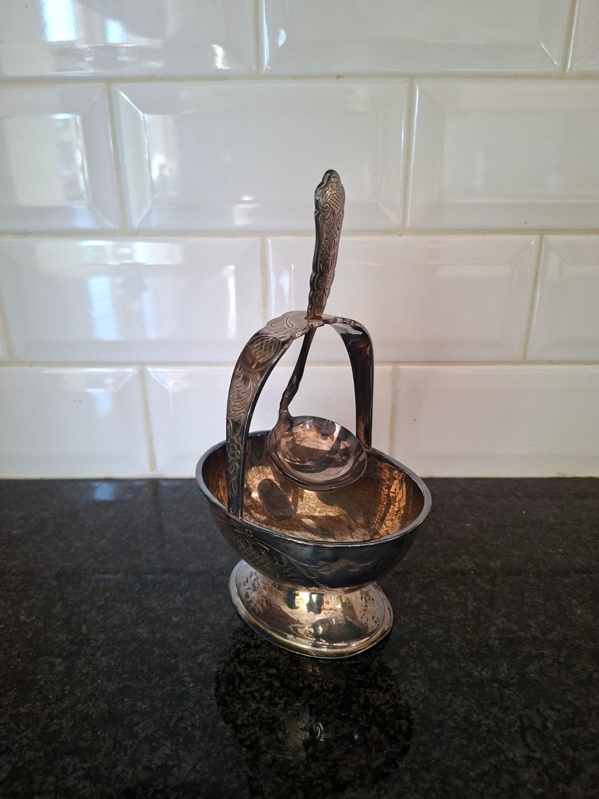Vintage Verzilverd Suikerschaaltje met Lepel, Ophalen of Verzenden, Zilver