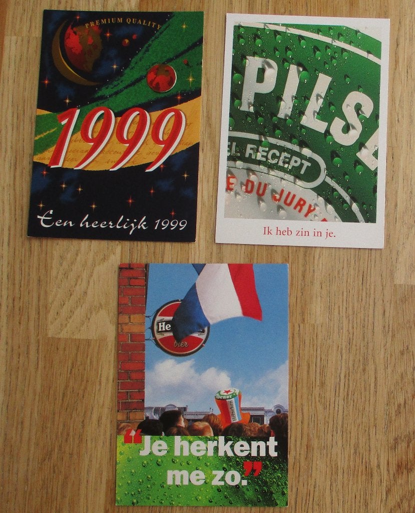 3 vintage reclamekaarten Heineken bier, Ophalen of Verzenden, Heineken