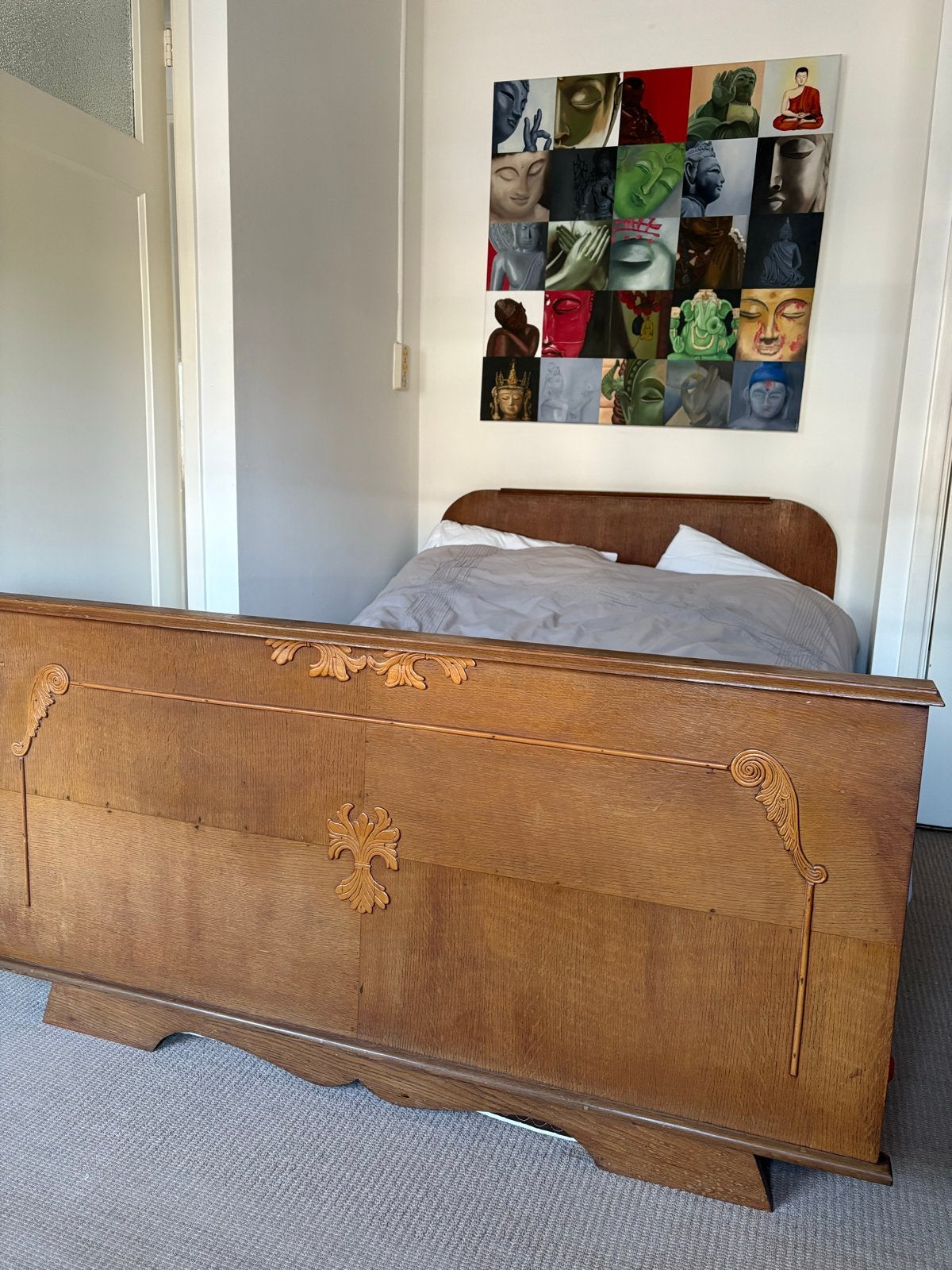 Vintage Twijfelaar Bed 120x190 met Nachtkastje, Ophalen