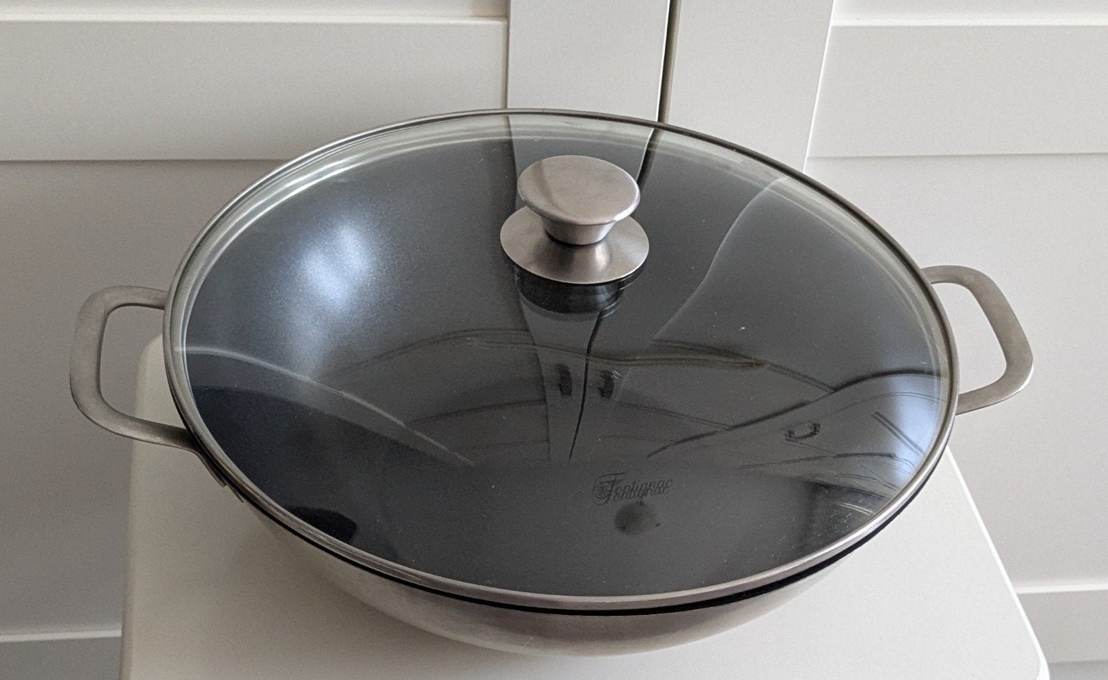 Fontignac rvs grote wokpan, Huis en Inrichting, Keuken | Potten en Pannen, Ophalen of Verzenden, Zo goed als nieuw, Rvs, Wok