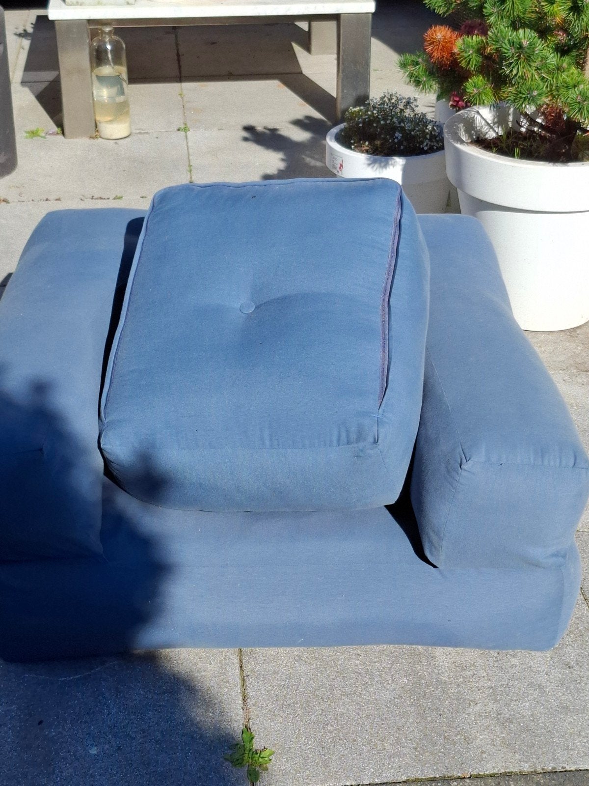 Karup design slaapfauteuil/stoel van Cube blauwe stoffen ban, Ophalen, Gebruikt, Eenpersoons, 150 tot 200 cm