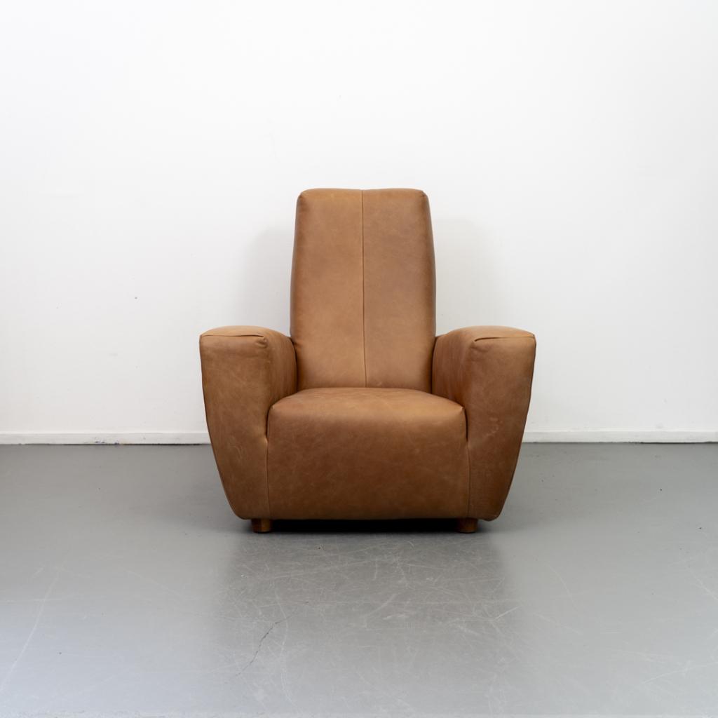 2x Label Longa Fauteuil Buffaloleder Cognac - Houten Pootjes, Huis en Inrichting, Fauteuils, Niet ingevuld, Niet ingevuld, 75 tot 100 cm