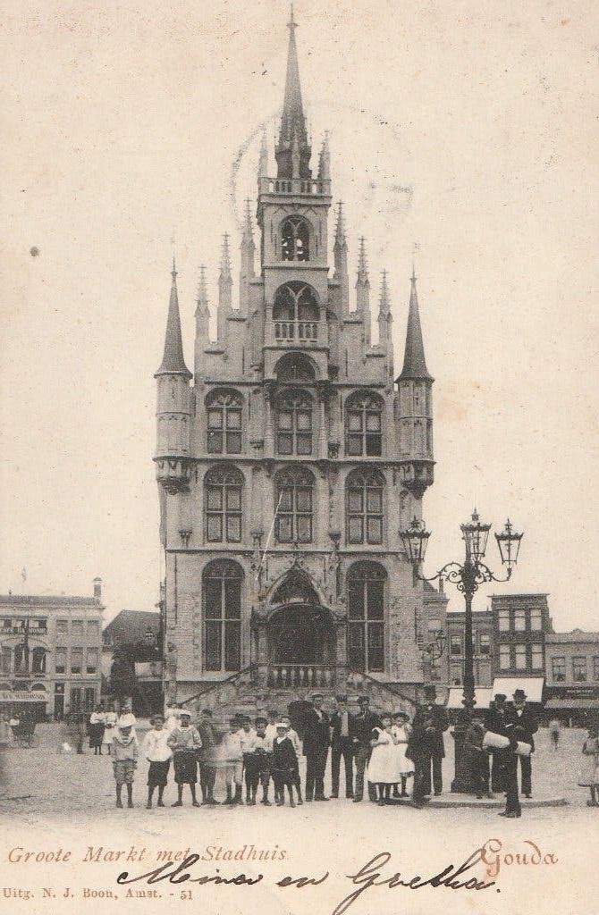 Gouda: Groote Markt met Stadhuis, Verzenden, Voor 1920, Gelopen, Zuid-Holland