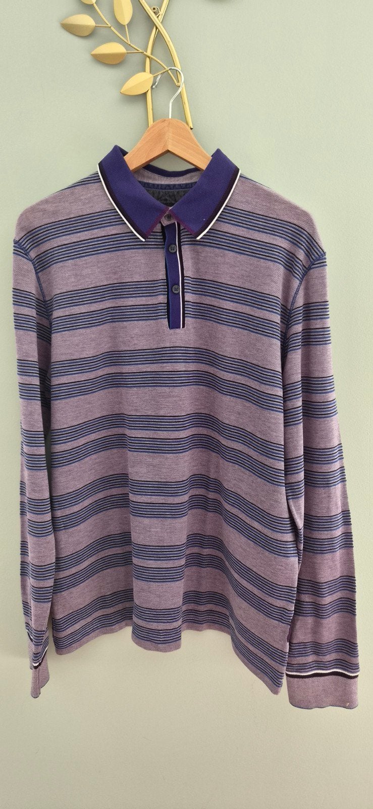 BOSS Hugo Boss gestreept poloshirt met lange mouwen, Kleding | Heren, Maat 48/50 (M), Paars, Ophalen of Verzenden, Zo goed als nieuw