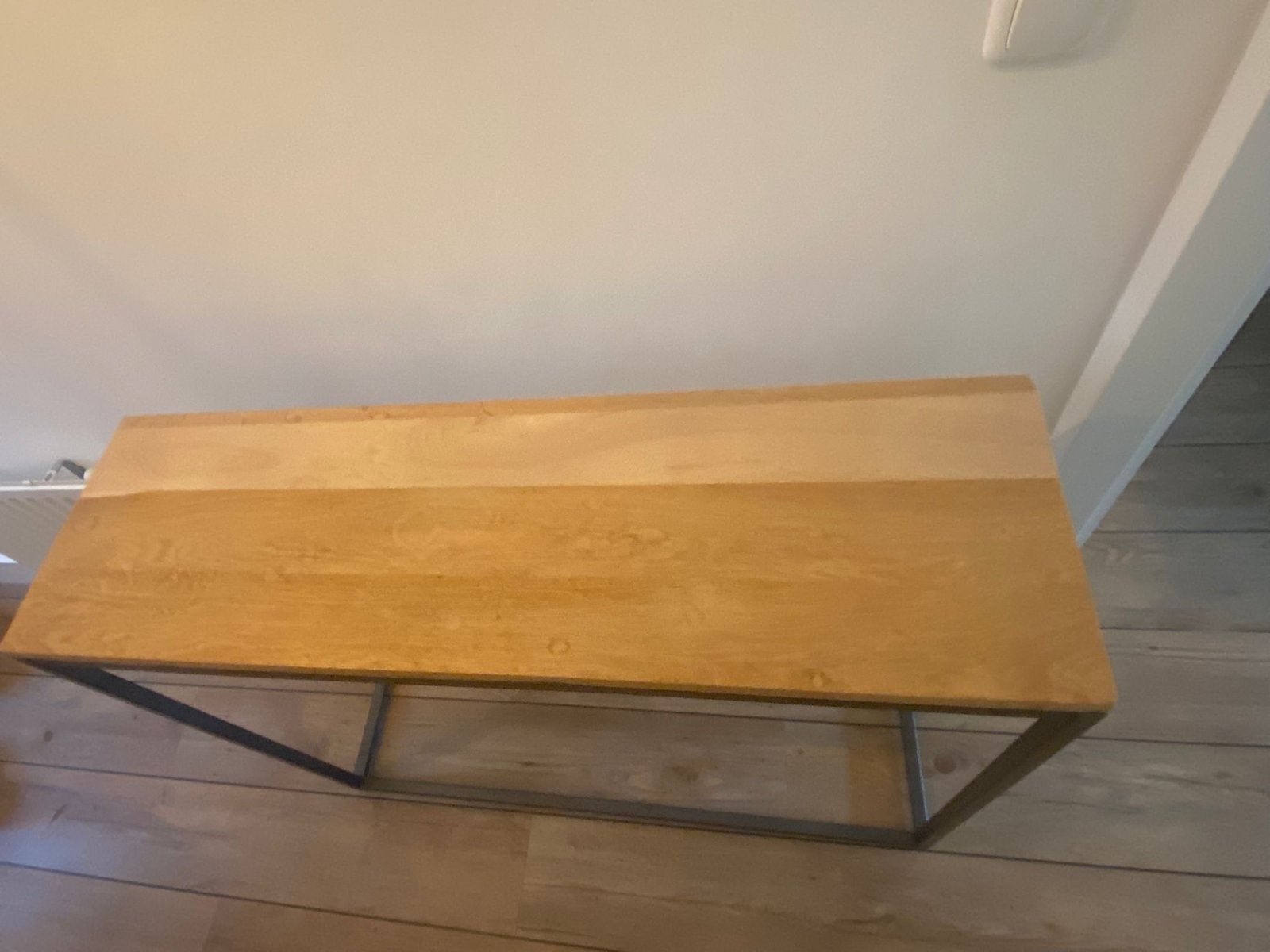 Eikenhouten sidetable met metalen frame, Ophalen, Gebruikt, 100 tot 150 cm, Eikenhout