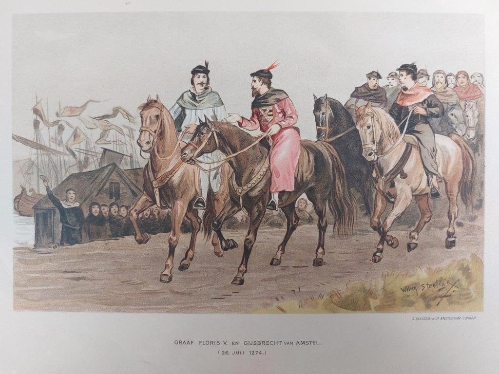 5 / Chromo litho 1910  Graaf Floris V & Gijsbert van Amstel, Antiek en Kunst, Ophalen of Verzenden