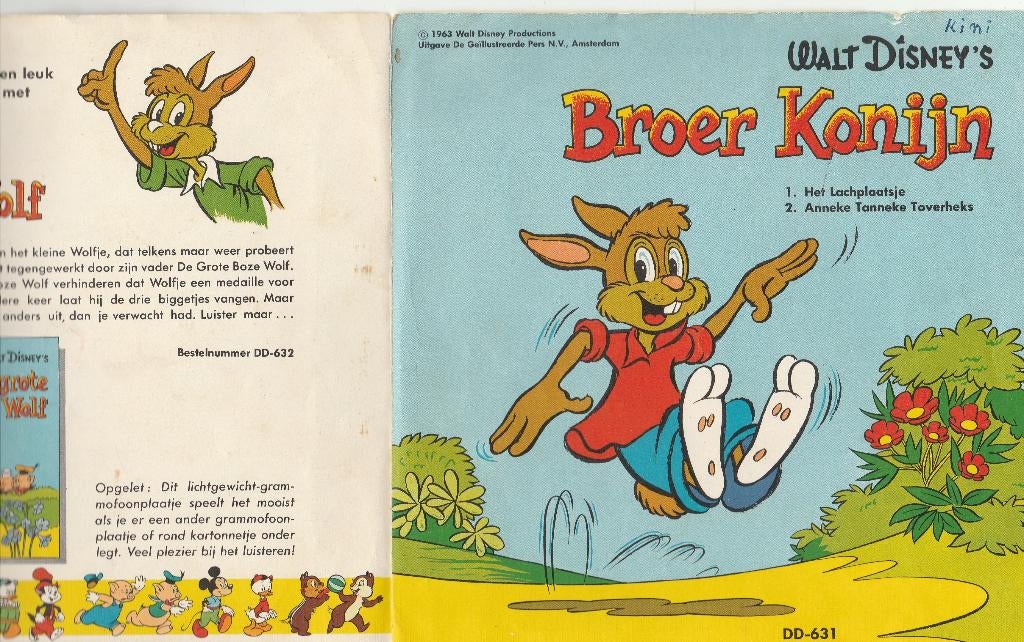 DISNEY Broer Konijn Flex vinylsingle 1963 VERZENDEN/OPHALEN, Ophalen, Overige figuren, Gebruikt, Overige typen