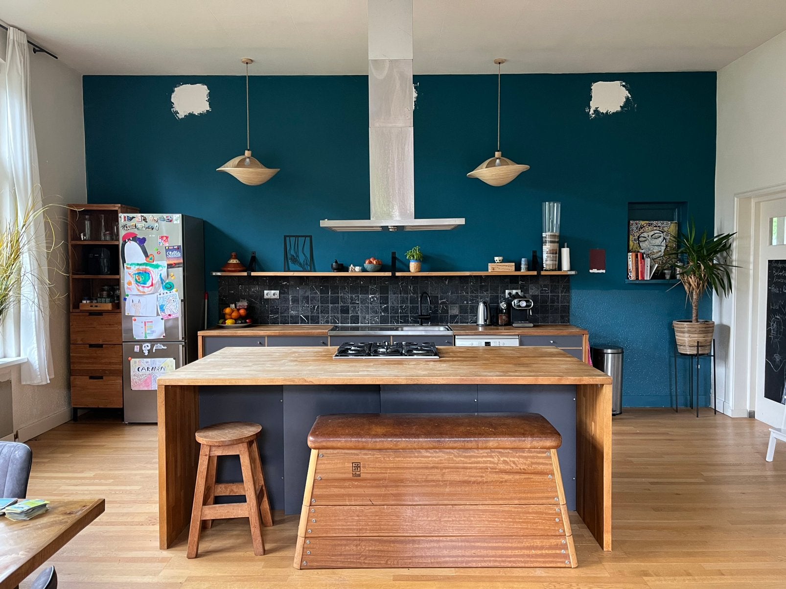 Keuken met kookeiland, Huis en Inrichting, Ophalen, Gebruikt, Blauw, Enkelwandige keuken