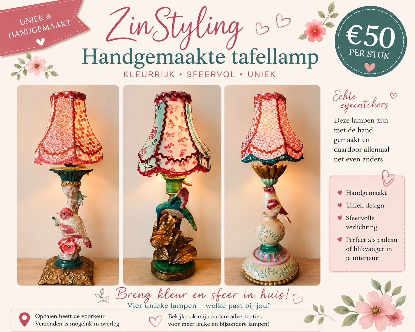 tafellampen sfeerlamp lamp bedlamp, Vintage, Meerkleurig, Nieuw, Ophalen of Verzenden