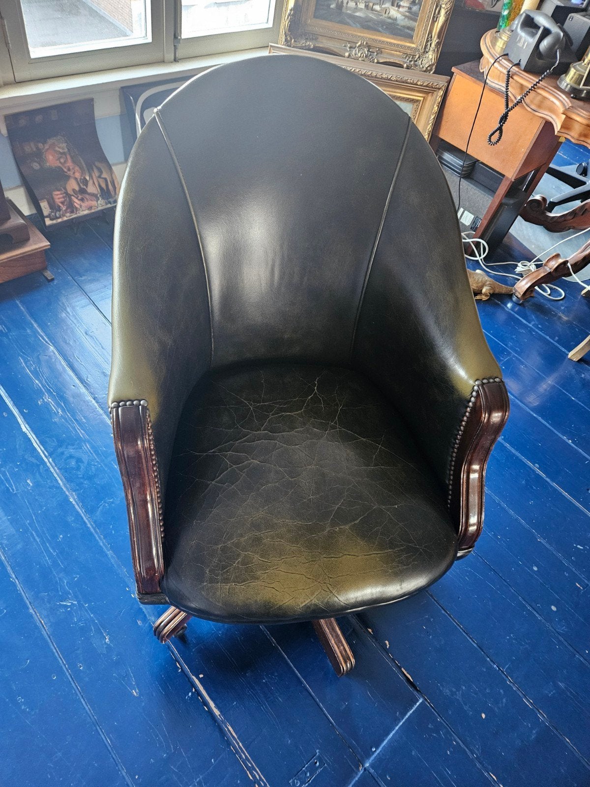 Vintage Bureaustoel Leer Hout Draaibaar, Antiek en Kunst, Ophalen