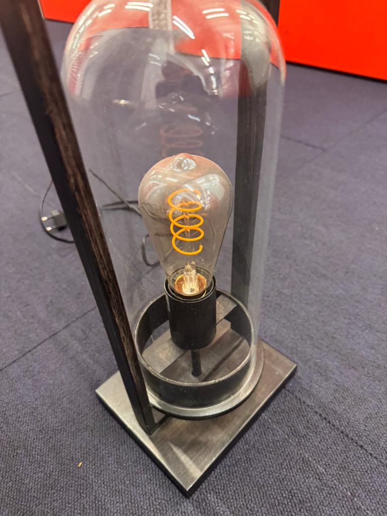 Industriële tafellamp zwart met glas, Huis en Inrichting, Ophalen, Zo goed als nieuw, Glas, Minder dan 50 cm