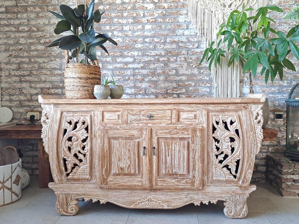 Dressoir Indonesië houtsnijwerk, Ophalen, Www.ibizasfeer.nl, 150 tot 200 cm, Info@ibizasfeer.nl