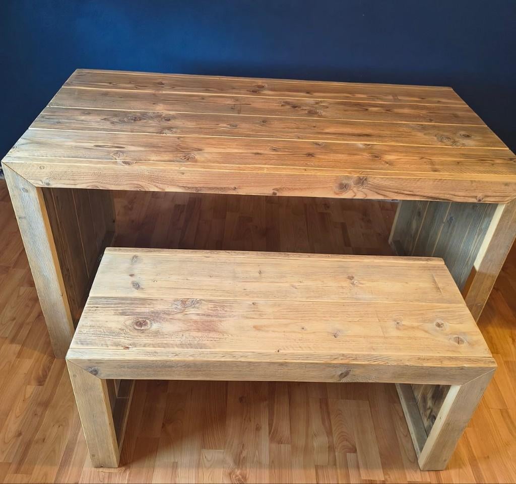 GRATIS OPHALEN : steigerhouten bureau met bankje, Ophalen, Gebruikt