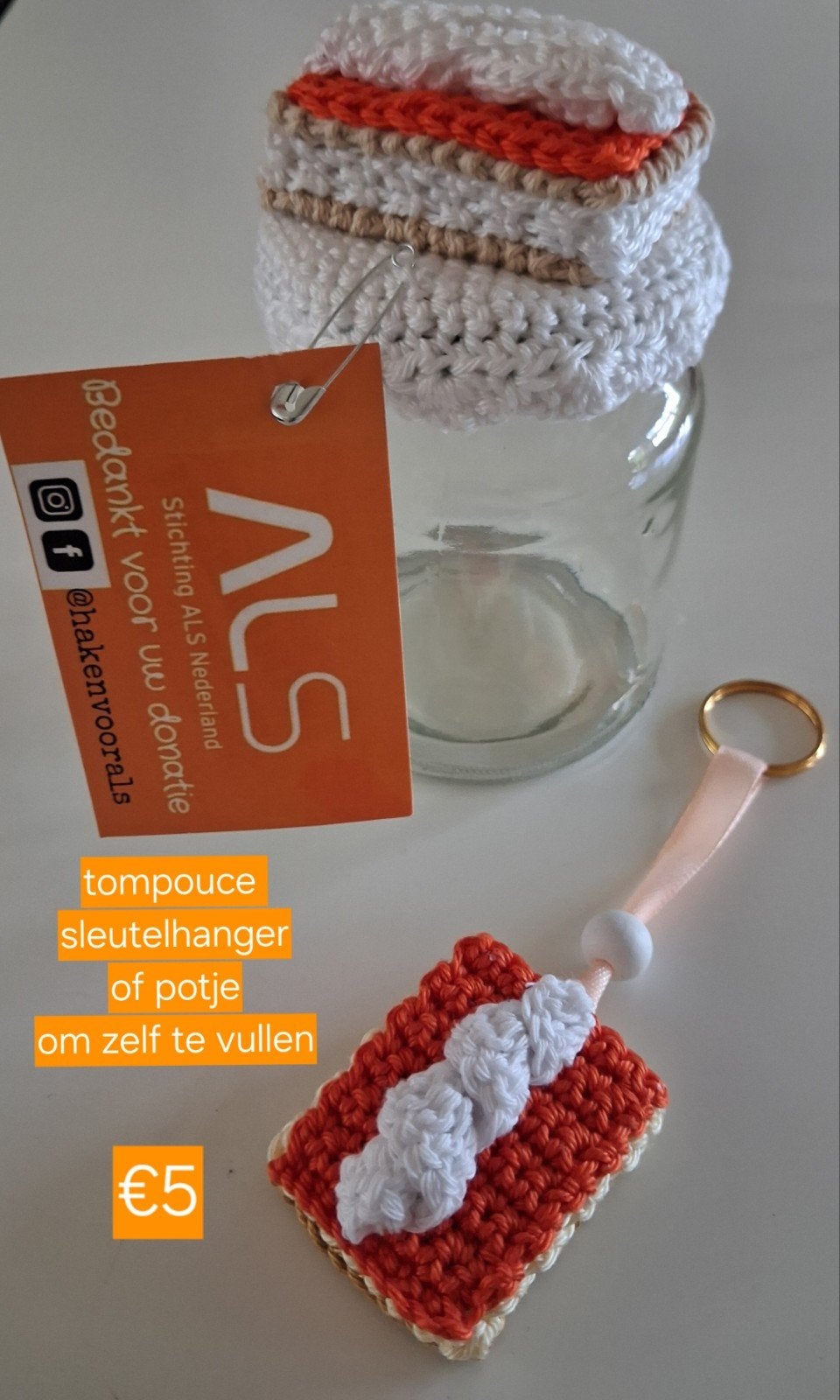 Gehaakte Tompouce Sleutelhanger of Potje - Steun ALS, Ophalen of Verzenden, Nieuw