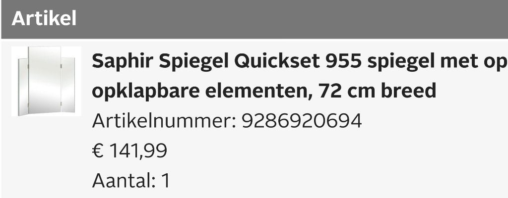 Spiegel drieluik, Huis en Inrichting, Woonaccessoires | Spiegels, Ophalen, Nieuw, Rechthoekig, Minder dan 100 cm