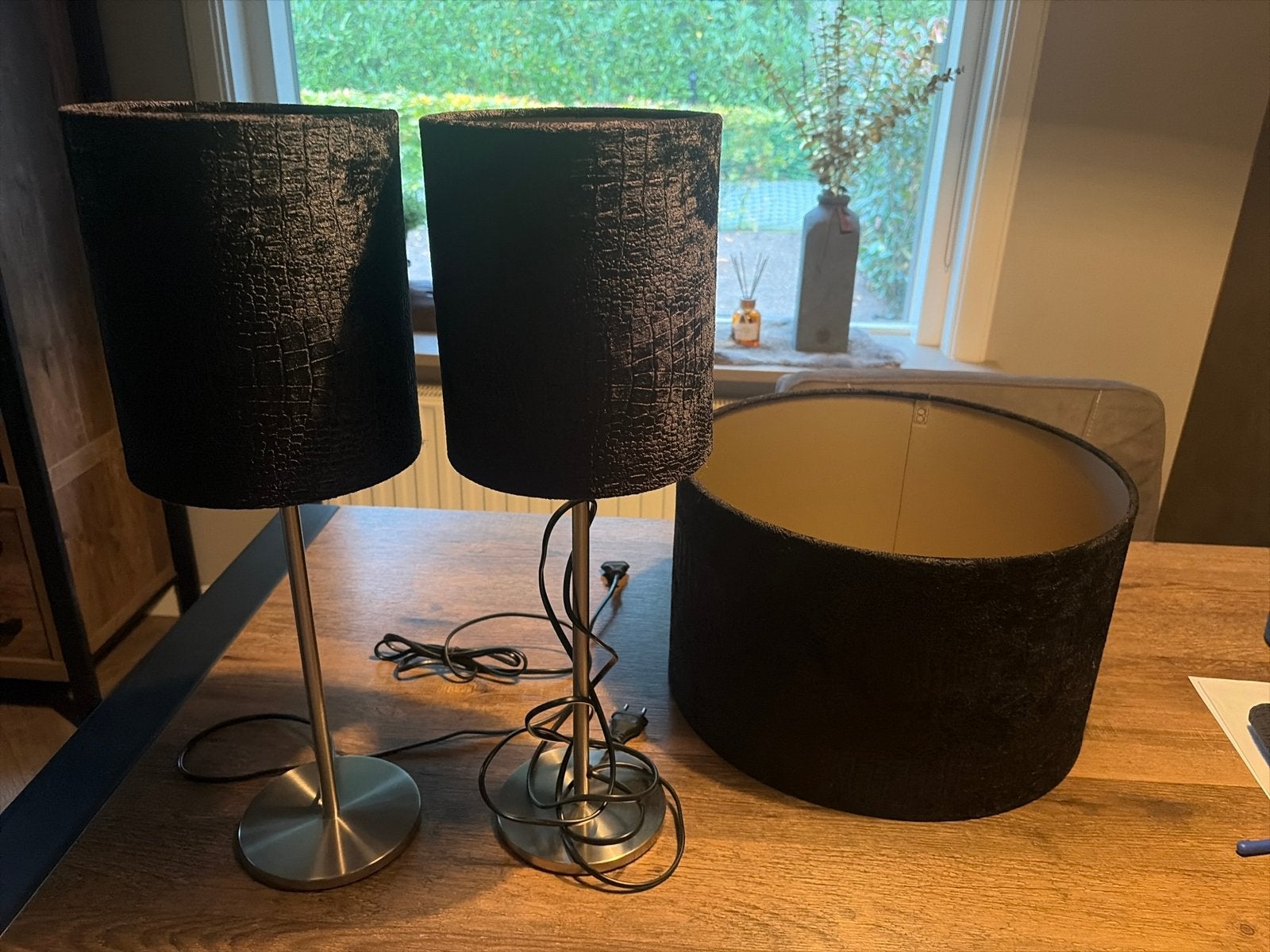 Set van 3 zwarte lampenkappen met krokodillenprint, Ophalen of Verzenden, Metaal, Modern, Sfeerlamp