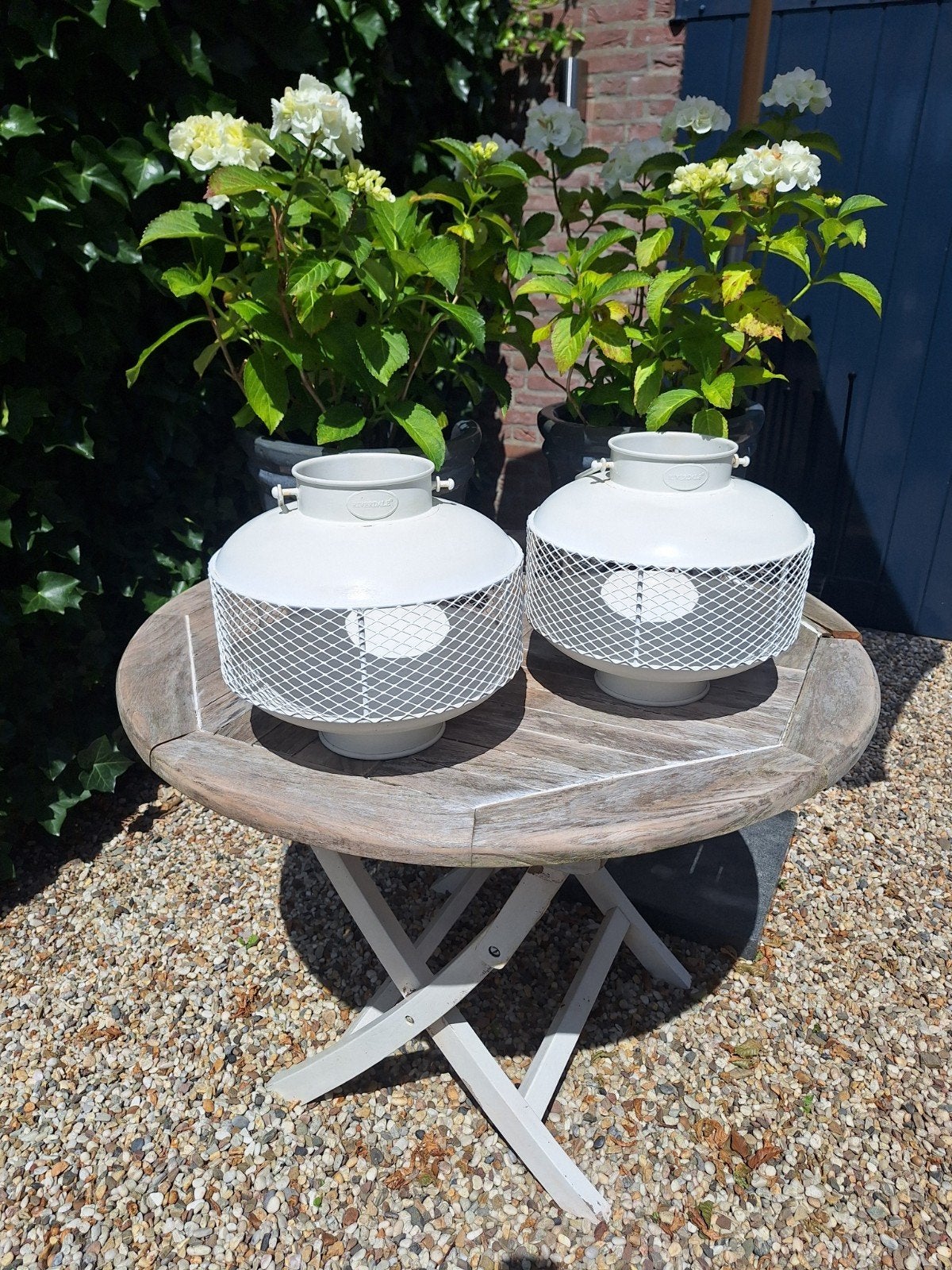 2 Rivierdale buiten lantaarn rond wit, Tuin en Terras, Ophalen, Gebruikt, Minder dan 50 watt, Staande lamp