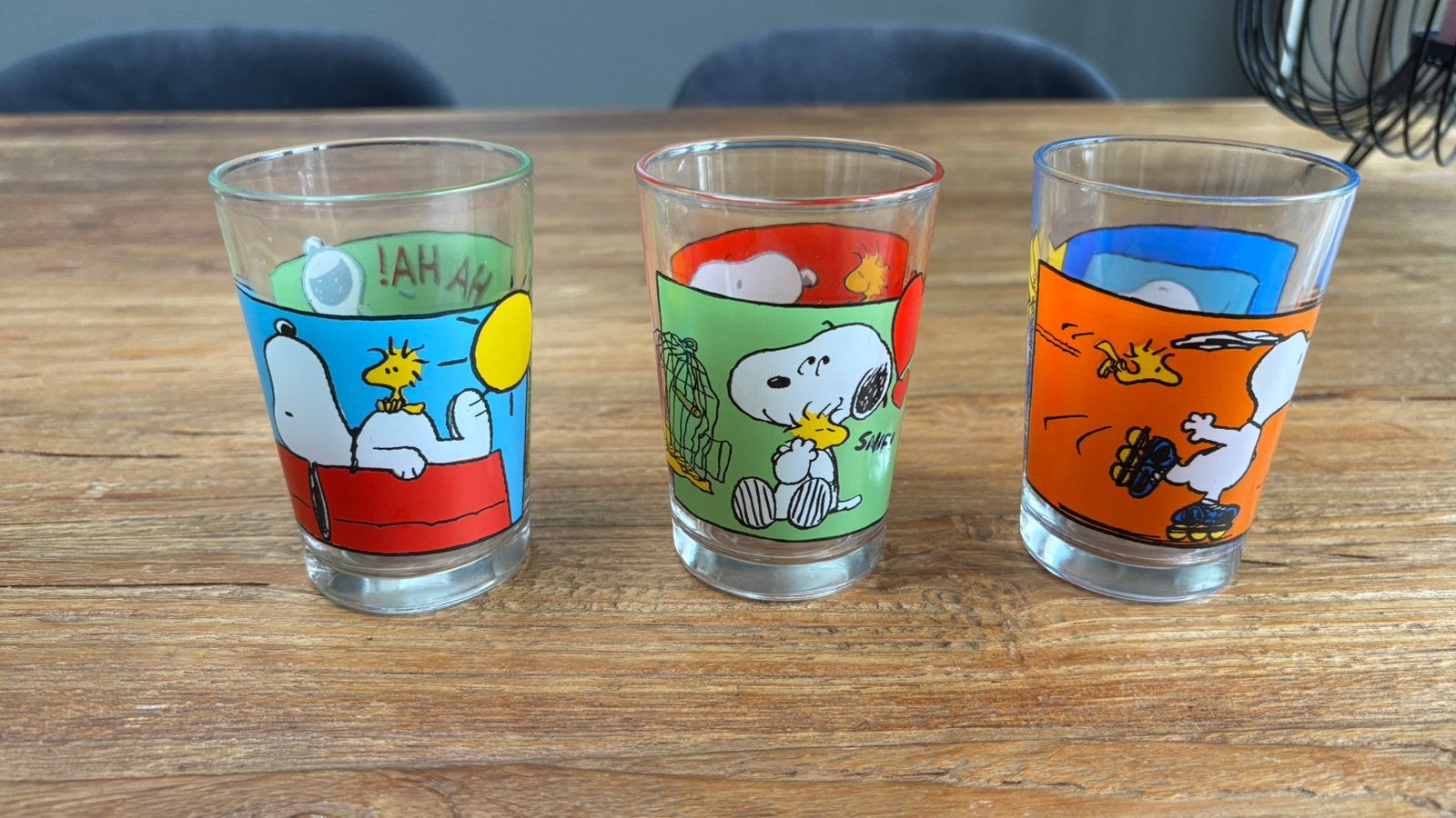3 Snoopy kinderglazen - Leuk voor verzamelaars!, Ophalen, Zo goed als nieuw, Frisdrankglas
