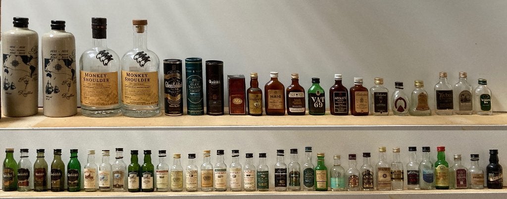 60 lege vintage mini whisky flesjes - verschillende merken., Ophalen of Verzenden, Gebruikt, Overige typen
