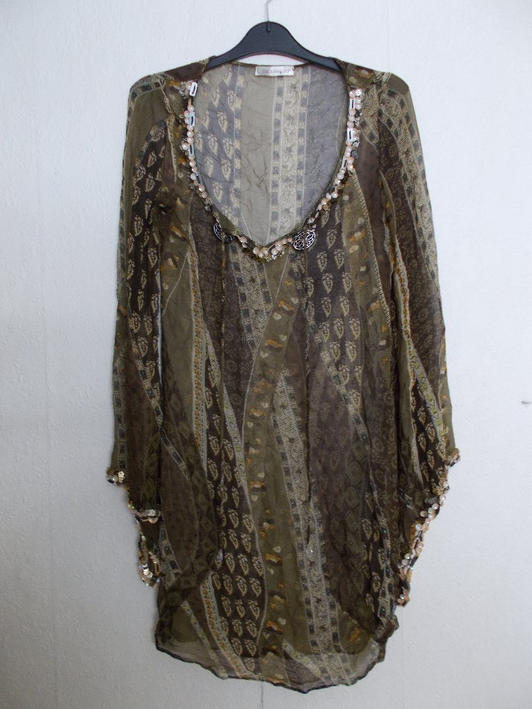 Ibiza look bewerkt print tuniek/jurkje van Beauregard! S, Kleding | Dames, Verzenden, Zo goed als nieuw, Maat 36 (S), Bruin