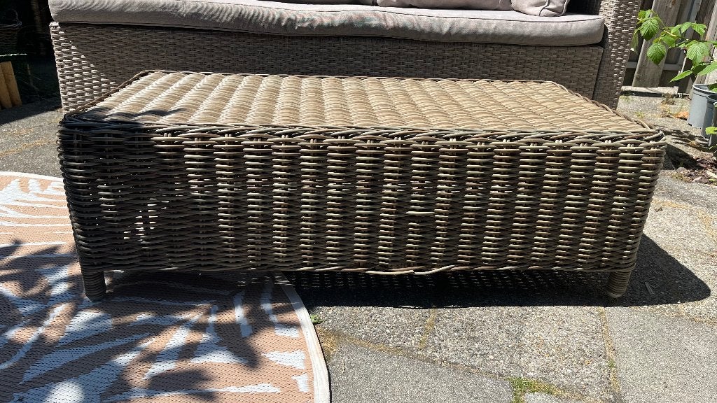 Loungetafel buiten tuintafel poly rattan beige, Ophalen, Gebruikt, Rechthoekig, Kunststof