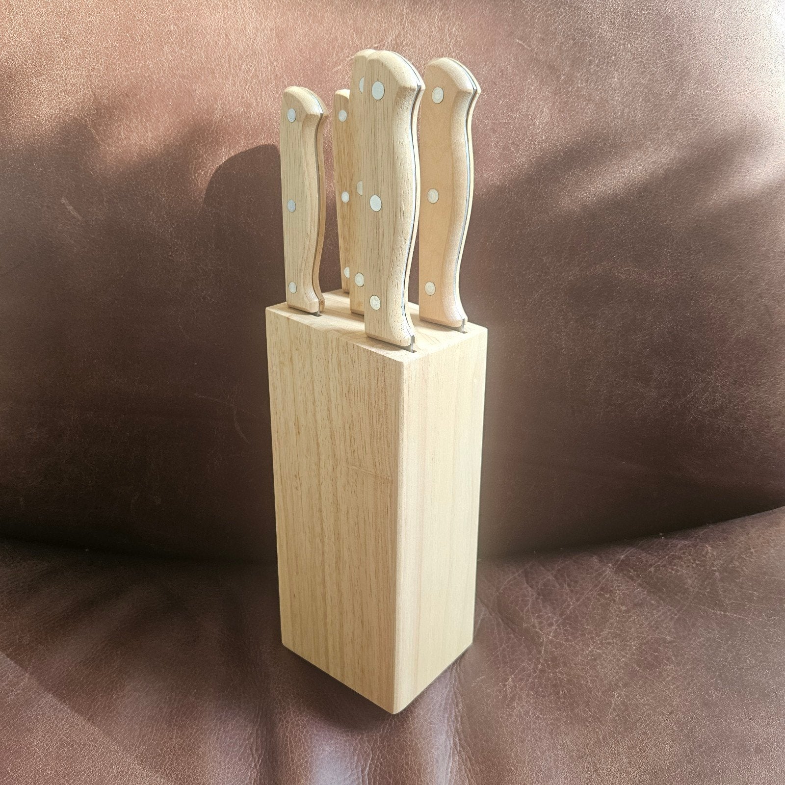 Messenset met houten blok - 5 delig, Los bestek, Nieuw, Ophalen of Verzenden, Messenset