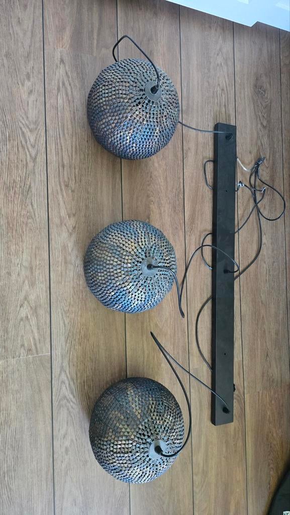 Hanglamp met 3 bollen, metaal, industrieel design, Ophalen, Gebruikt, Industrieel, Metaal