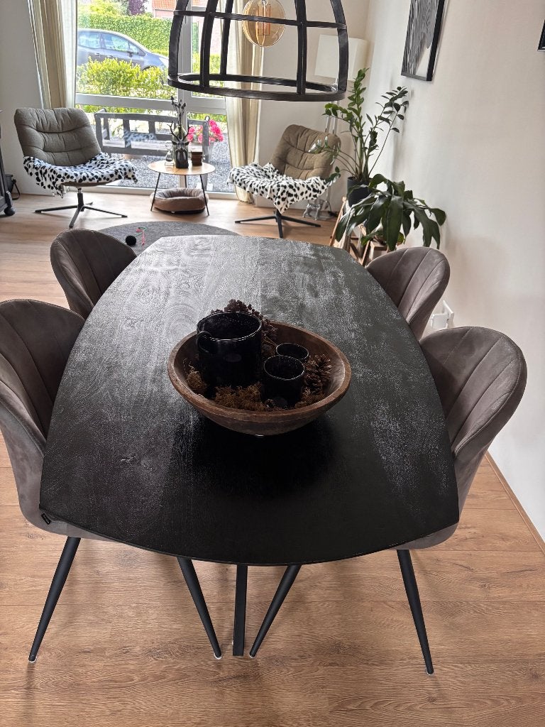 Zwarte ovale eettafel, Ophalen, Overige materialen, 200 cm of meer, 50 tot 100 cm