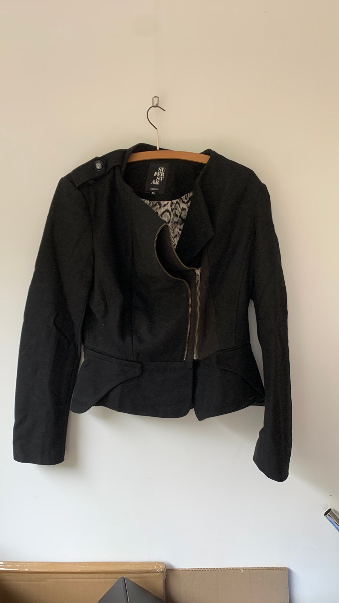 Zwart Superstar bikerjack met panterprint voering, Ophalen of Verzenden, Zo goed als nieuw, Maat 46/48 (XL) of groter, Zwart